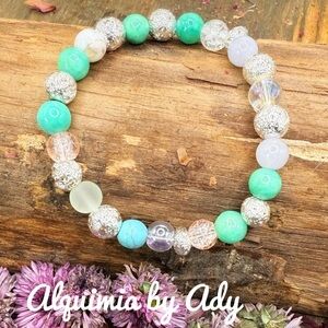 Sea colors gemstones beaded statement bracelet